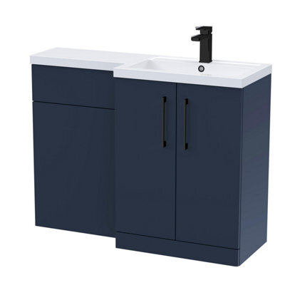 Balterley Right-Hand Bathroom Vanity And Wc Unit Combination With Basin - 1100mm - Satin Dark Blue With Black Handles - image 1