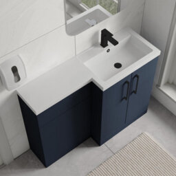 Balterley Right-Hand Bathroom Vanity And Wc Unit Combination With Basin - 1100mm - Satin Dark Blue With Black Handles - thumbnail 3