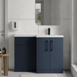 Balterley Right-Hand Bathroom Vanity And Wc Unit Combination With Basin - 1100mm - Satin Dark Blue With Black Handles - thumbnail 2