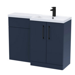 Balterley Right-Hand Bathroom Vanity And Wc Unit Combination With Basin - 1100mm - Satin Dark Blue With Black Handles