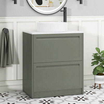 Royal Bathrooms Royal Bathroom Elmore 700mm Matt Green Freestanding Countertop Bathroom Vanity Unit 2 Drawer With Art Basin - image 1