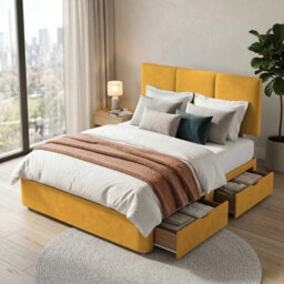 Adore Designs Alton Plush Velvet Divan Bed, Headboard - 4Ft Small Double - Turmeric - 4 Drawers - thumbnail 2