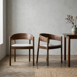 Maplen Beige Textured Fabric Dining Chair With Walnut Effect Elm Frame - thumbnail 9