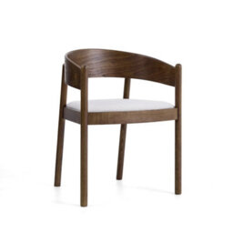 Maplen Beige Textured Fabric Dining Chair With Walnut Effect Elm Frame - thumbnail 1