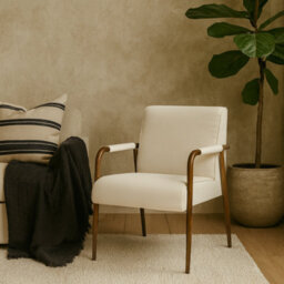 Wyld Haus Luxemburg Cream Velvet Armchair With Brass Arms And Tapered Legs