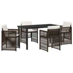 Berkfield Garden Dining Set 5 Pcs Brown Poly Rattan - thumbnail 2