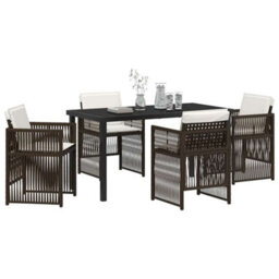 Berkfield Garden Dining Set 5 Pcs Brown Poly Rattan - thumbnail 3