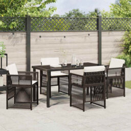 Berkfield Garden Dining Set 5 Pcs Brown Poly Rattan - thumbnail 4