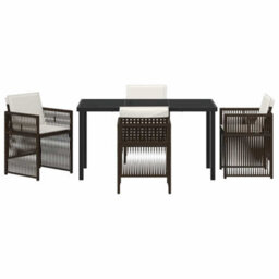 Berkfield Garden Dining Set 5 Pcs Brown Poly Rattan - thumbnail 7