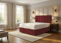 Slumbre Ashford Plush Velvet Divan Bed, Headboard - 6Ft Super King - Burgundy - 2 Drawers Foot End