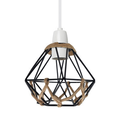 Modern Natural Tapered Woven Rope Ceiling Light Shade Easy Fit Wire Cage Black Lampshade 130mm Pendant Shades Home Decor - image 1