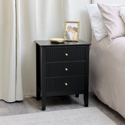 Melody Maison 3 Drawer Bedside Table - Hales Black Range - image 1