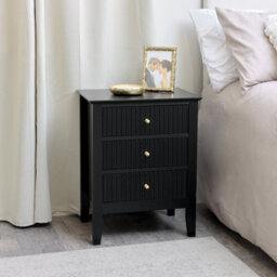 Melody Maison 3 Drawer Bedside Table - Hales Black Range - thumbnail 1