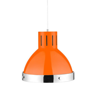 Orsina Orange Finish Chrome Pendant Light, Pendant Lamp, Industrial Hanging Light, Kitchen Ceiling Pendant Fixture