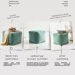 Kosi Atelier Kosiatelier Bean Bag Velvet Footstool Ottomona Cube Pouf Chair Pouffe, Polystyrene Beads Filled - Duck Egg, 35Cm X 35Cm X 35Cm - thumbnail 5