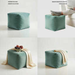 Kosi Atelier Kosiatelier Bean Bag Velvet Footstool Ottomona Cube Pouf Chair Pouffe, Polystyrene Beads Filled - Duck Egg, 35Cm X 35Cm X 35Cm - thumbnail 4