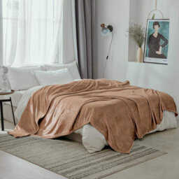 Ameha Fleece Plain Blanket, Lightweight & Reversible Throw For Travel, Bed & Sofa Blanket, Camel Double 150X200Cm - thumbnail 6