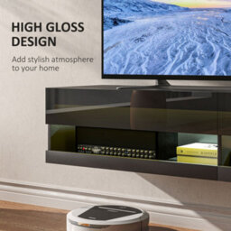 Wyld Haus Vare 150Cm High Gloss Black Floating Tv Unit With Led Lighting - Fits Up To 65 Inch Screens - thumbnail 7