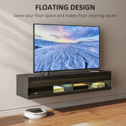 Wyld Haus Vare 150Cm High Gloss Black Floating Tv Unit With Led Lighting - Fits Up To 65 Inch Screens - thumbnail 4