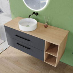AVER-GROWTH 1210mm Bathroom Vanity Unit With Ceramic Basin 2 Drawer Countertop Sink Wall Hung Matt Grey Oak Bathroom Cabinet Shelves Storage - thumbnail 3