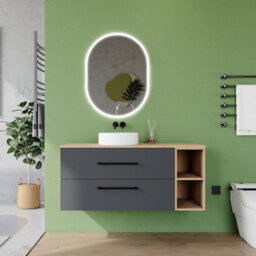 AVER-GROWTH 1210mm Bathroom Vanity Unit With Ceramic Basin 2 Drawer Countertop Sink Wall Hung Matt Grey Oak Bathroom Cabinet Shelves Storage - thumbnail 2