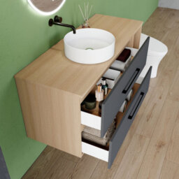 AVER-GROWTH 1210mm Bathroom Vanity Unit With Ceramic Basin 2 Drawer Countertop Sink Wall Hung Matt Grey Oak Bathroom Cabinet Shelves Storage - thumbnail 4