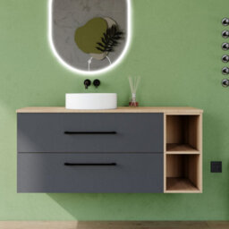 AVER-GROWTH 1210mm Bathroom Vanity Unit With Ceramic Basin 2 Drawer Countertop Sink Wall Hung Matt Grey Oak Bathroom Cabinet Shelves Storage