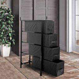 Clarisworld 4 Narrow Chest Drawers Storage Tower Dresser - Wood Top, Sturdy Steel Frame, Organizer Unit For Bedroom, Hallway. - thumbnail 4