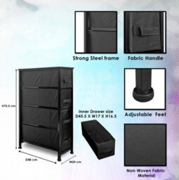 Clarisworld 4 Narrow Chest Drawers Storage Tower Dresser - Wood Top, Sturdy Steel Frame, Organizer Unit For Bedroom, Hallway. - thumbnail 2