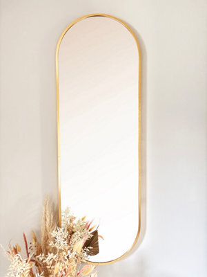 Downton Interiors Gold Modern Tall Metal Frame Oval Wall Mirror - 120Cm - Part Of The Soho Range - image 1