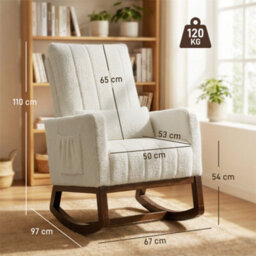 Homcom Rocking Chair For Adults, Lounge Rocker W/ Lumbar Pillow, Cream White - thumbnail 3