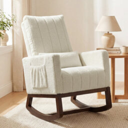 Homcom Rocking Chair For Adults, Lounge Rocker W/ Lumbar Pillow, Cream White - thumbnail 2