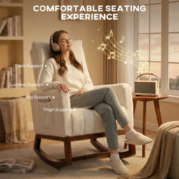Homcom Rocking Chair For Adults, Lounge Rocker W/ Lumbar Pillow, Cream White - thumbnail 5
