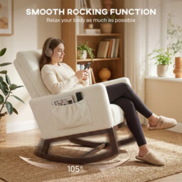 Homcom Rocking Chair For Adults, Lounge Rocker W/ Lumbar Pillow, Cream White - thumbnail 4