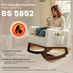Homcom Rocking Chair For Adults, Lounge Rocker W/ Lumbar Pillow, Cream White - thumbnail 9