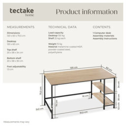 Tectake Desk Canton - Shelf With 2 Storage Compartments 60 Cm - Industrial Wood Light, Oak Sonoma - thumbnail 6