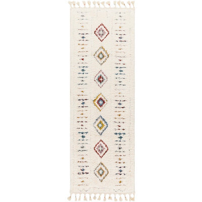 Livabliss Lofty-Shaggy Ivory Yellow Blue Vintage Boho Plush Soft Pile Fringe Living Bedroom Rug 80 X 220 Cm Easy Care, Non Shedding - image 1