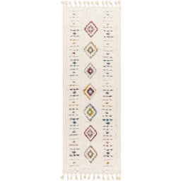 Livabliss Lofty-Shaggy Ivory Yellow Blue Vintage Boho Plush Soft Pile Fringe Living Bedroom Rug 80 X 220 Cm Easy Care, Non Shedding - thumbnail 1