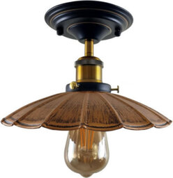 Vintage Semi Flush Mount Ceiling Light With E27 Base And Brushed Copper Umbrella Style Shade For Living Room - thumbnail 8