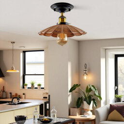 Vintage Semi Flush Mount Ceiling Light With E27 Base And Brushed Copper Umbrella Style Shade For Living Room - thumbnail 3