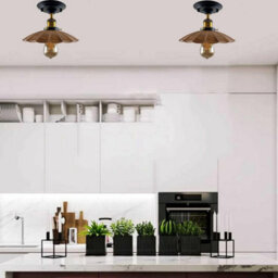 Vintage Semi Flush Mount Ceiling Light With E27 Base And Brushed Copper Umbrella Style Shade For Living Room - thumbnail 2