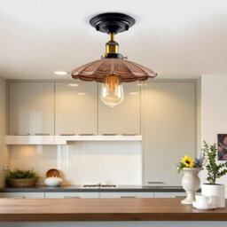 Vintage Semi Flush Mount Ceiling Light With E27 Base And Brushed Copper Umbrella Style Shade For Living Room - thumbnail 7