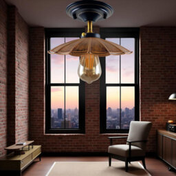 Vintage Semi Flush Mount Ceiling Light With E27 Base And Brushed Copper Umbrella Style Shade For Living Room - thumbnail 6
