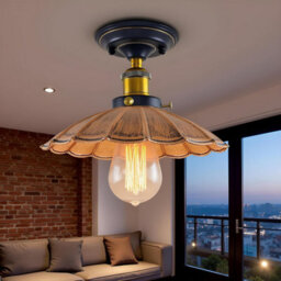 Vintage Semi Flush Mount Ceiling Light With E27 Base And Brushed Copper Umbrella Style Shade For Living Room - thumbnail 5