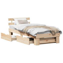 Berkfield Modern With Headboard With Drawer Brown 90 X 200 Cm Solid Pine Wood - thumbnail 3