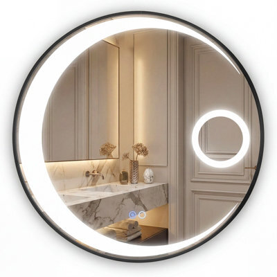 Gainoom 61 Cm Round Led Bathroom Mirror Aluminum Framed Circle Vanity Mirror Wall-Mounted Smart Sensor Mirror - image 1