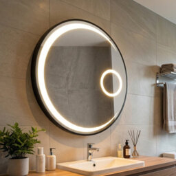 Gainoom 61 Cm Round Led Bathroom Mirror Aluminum Framed Circle Vanity Mirror Wall-Mounted Smart Sensor Mirror - thumbnail 9