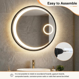 Gainoom 61 Cm Round Led Bathroom Mirror Aluminum Framed Circle Vanity Mirror Wall-Mounted Smart Sensor Mirror - thumbnail 6