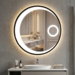 Gainoom 61 Cm Round Led Bathroom Mirror Aluminum Framed Circle Vanity Mirror Wall-Mounted Smart Sensor Mirror - thumbnail 8
