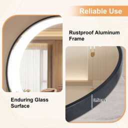 Gainoom 61 Cm Round Led Bathroom Mirror Aluminum Framed Circle Vanity Mirror Wall-Mounted Smart Sensor Mirror - thumbnail 5